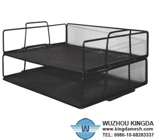 Black metal mesh file storage