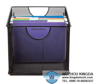 Black metal mesh file storage