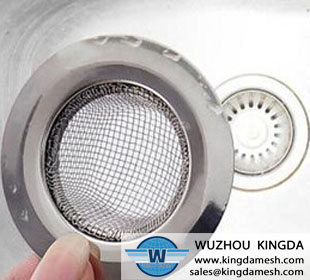 Wire mesh strainer in sink