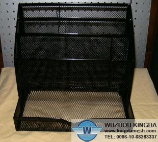 Black metal mesh file storage